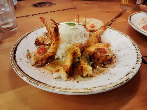 crevette riz nourriture harmonieux assiette