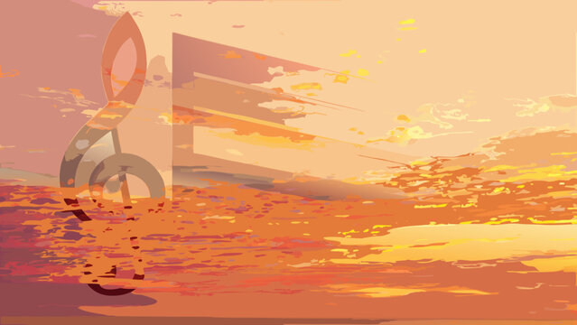 Treble Clef Symbol And Letter V Digital Illustration With Warm Tones
