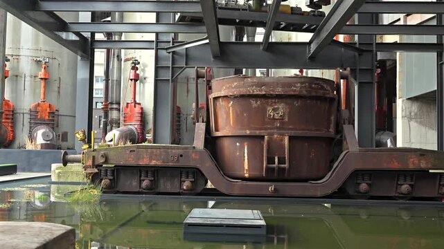 Preserved steel ladle car at the former steelworks in Belval Luxembourg