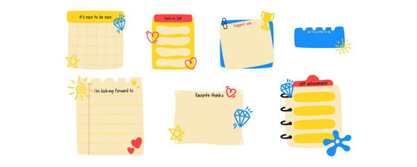 Obraz premium Set of Positivity Playful Note Illustration. Vector Set