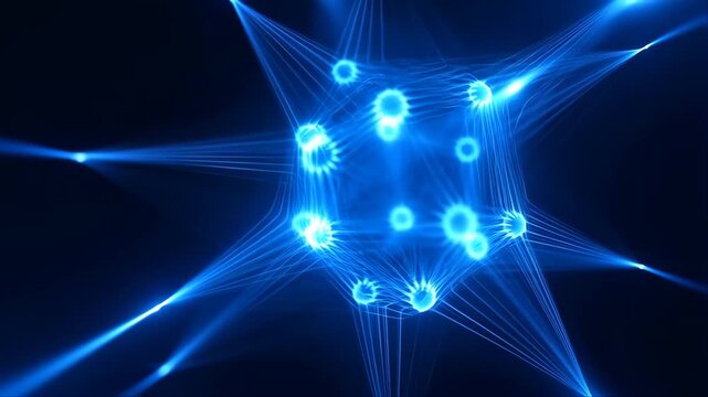 Neural Network Visualization with Glowing Nodes and Interconnected Lines in a Futuristic Digital Space
