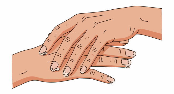 Close-up of cartoon hands with smooth skin and short fingernails
