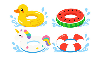 Cartoon inflatable swim rings with splashes isolated on white © Andrei