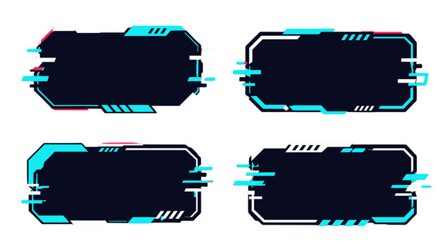 Futuristic glitch frame set with cyber interface banner templates