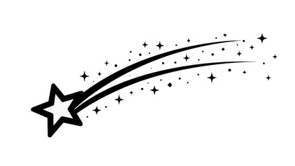 Black shooting star with sparkling trail on white background © Andrei