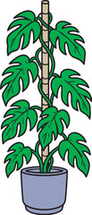 Philodendron Split Leaf Vine Line Art Icon Climbing Indoor Tropical Plant Vector Illustration © chien