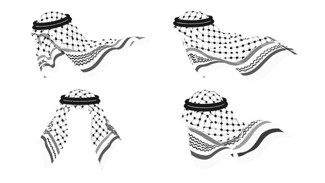 Set of black and white keffiyeh headscarf vector illustrations