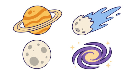 Hand drawn space object set with planet comet moon and galaxy © Andrei