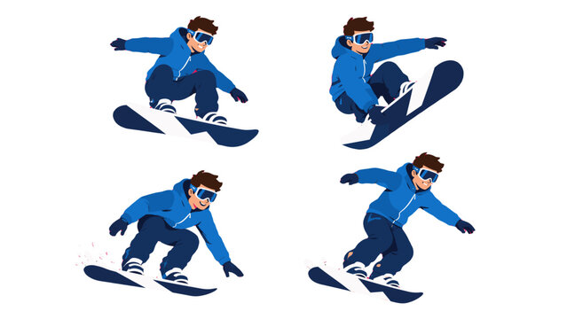 Snowboarder character set performing jumps and tricks