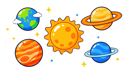 Cartoon solar system with sun and orbiting planets illustration © Andrei