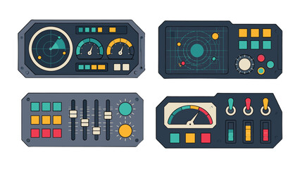 Retro futuristic control panel set with gauges and sliders © Andrei