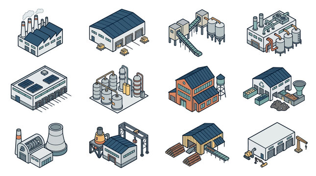 Industrial buildings and factory structures.