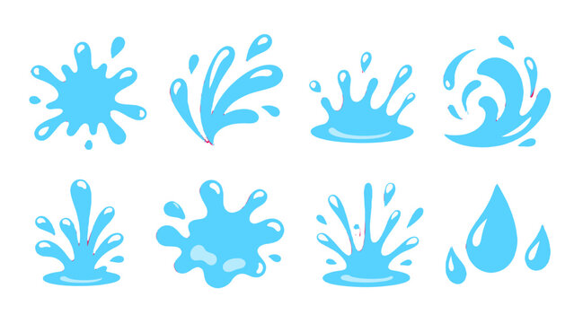 Blue water splash and droplet shape vector set on white
