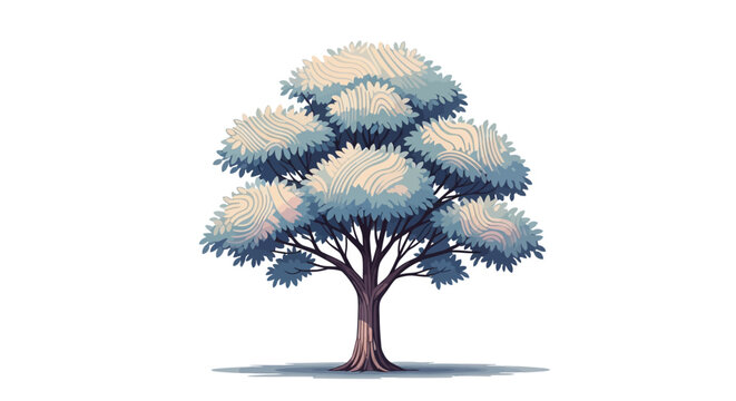 Illustration of a stylized tree with layered foliage and a simplistic design on white