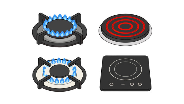 Set of gas, electric, and induction stove burners vector