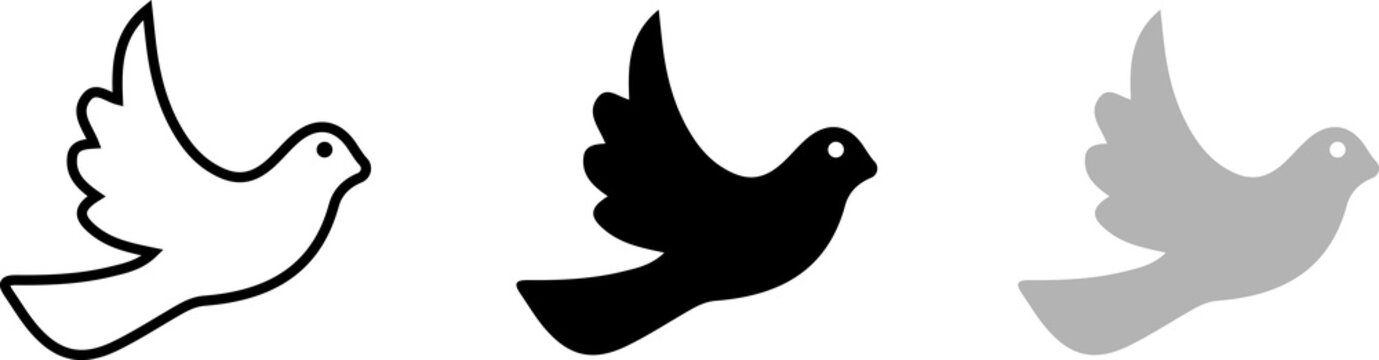 Collection of flying dove icon.