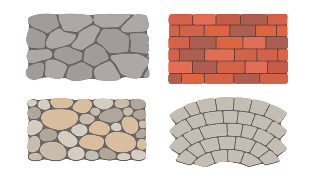 Set of stone and brick pavement surface patterns