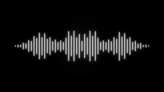 Animated white audio waveform pulsating on a black background for digital sound visualization