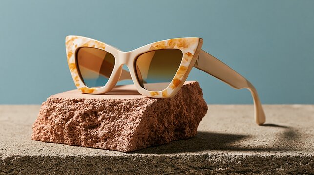 Lunettes de soleil vintage pos&eacute;es sur une brique rouge textur&eacute;e