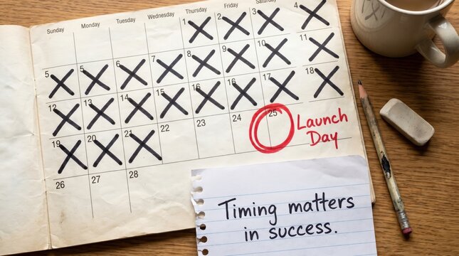 Calendar Marked for Launch Day with Timing Note