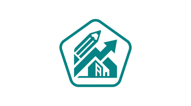 A green pentagonal icon featuring a pencil and an upward trending arrow symbol