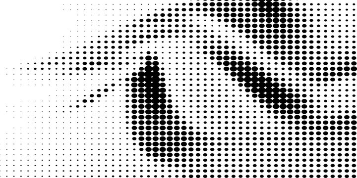 Pixelated bitmap texture cover. Black dithered pattern wallpaper. Abstract glitch gradient pattern. Wide raster halftone screen backdrop. 8 bit video game background. Vector rasterized halfton overlay
