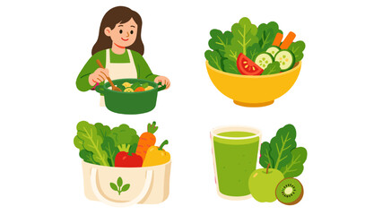 Healthy vegetable cooking and salad set in cartoon vector style © Andrei