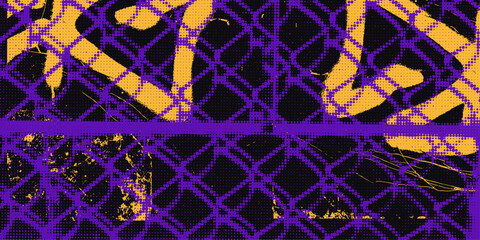Urban Graffiti Grunge Punk Texture Background with Halftone Chain Link Fence Overlay, Distressed Spray Paint Marks and Street Art Elements © Olga Tsikarishvili