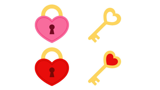 Heart shaped locks and keys in colorful vector illustration