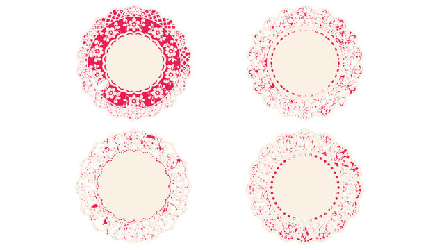 Set of four round lace doily designs isolated on white