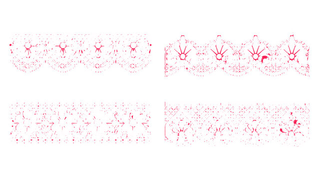 Set of pink ornamental lace border patterns on white background
