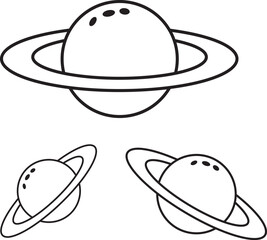 Saturn planet line art icon set. Simple outline illustrations of planet with planetary rings, space exploration, and astronomy cosmic elements vector © md
