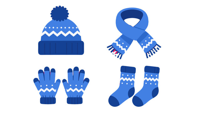 Blue winter clothing set with hat scarf gloves and socks