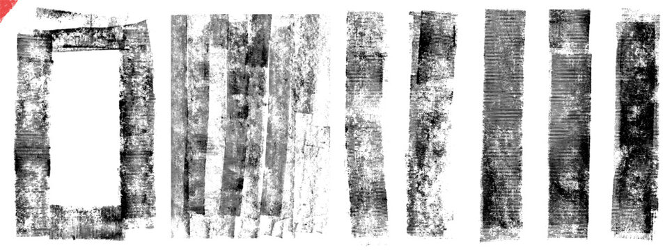 Rolled ink stripe frame texture with paint print on paper for magazine layout and book cover. Grunge letterpress rectangle and square linocut border. Vector rolled ink set with handmade worn edges.