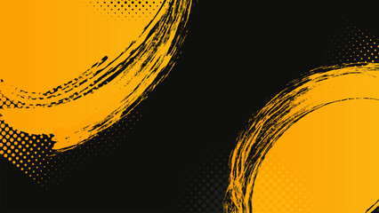 Obraz na płótnie Canvas Grunge abstract background with yellow brush circles and halftone texture.