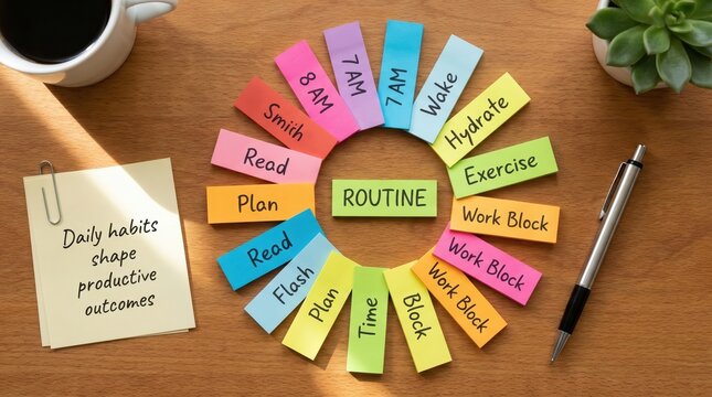 Organized Daily Routine With Colorful Sticky Notes