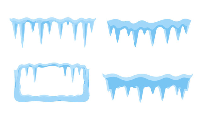 Blue icy snow borders and frozen icicle frame set