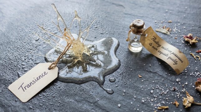Delicate Spun Sugar Art Flatlay with Bottle s1