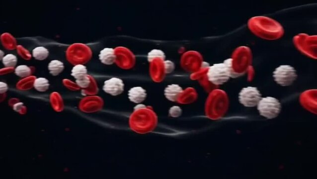 3D Red and White Blood Cells Flow Animation on Dark Background | Medical Bloodstream Motion