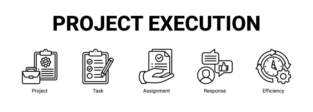 Project Execution web banner icon concept, with Project, Task, Assignment.