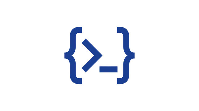 A blue computer programming symbol isolated on a clean white background