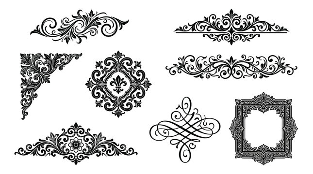 Collection of Ornate Decorative Flourishes and Ornaments, Perfect for Classic Design Elements