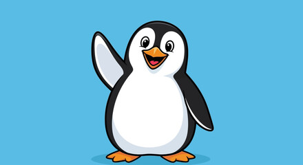 Cartoon Penguin Character Waving Wing Editable Vector Design © Quensha
