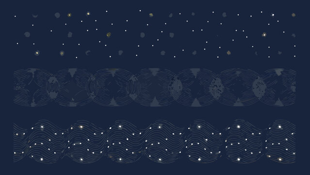 Wave Pattern With Circular Elements And Textured Lines Dark Blue Background