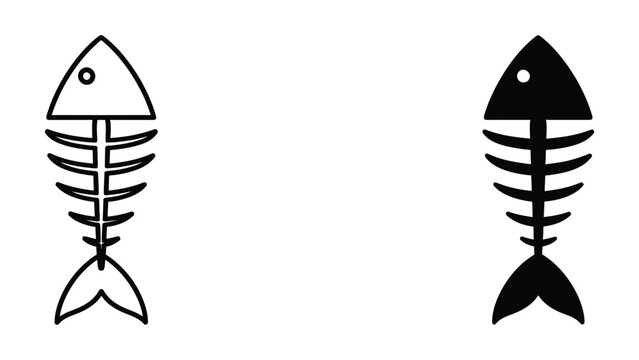 Fish skeleton icon set in outline and solid glyph style vector