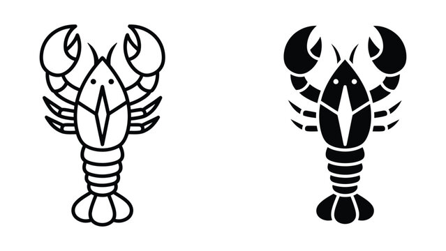Lobster icon set in outline and solid glyph style vector