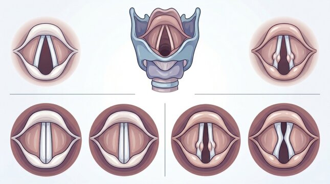 Diagram illustrating the anatomy and function of the human larynx and vocal cords