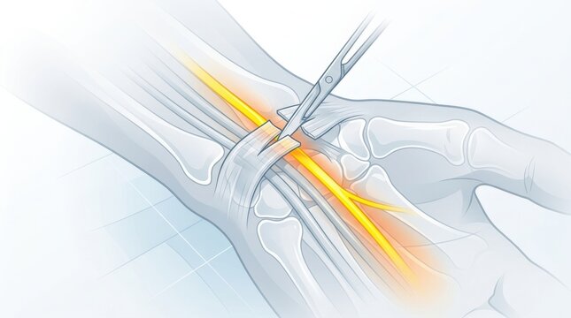 Surgical procedure to release compressed median nerve in wrist