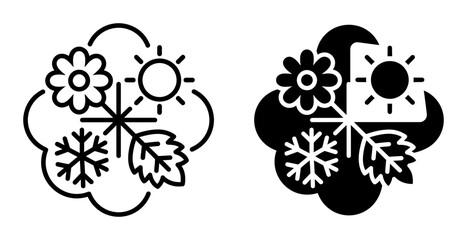 Fototapeta premium Four Seasons Icon Set, Weather Symbols, Spring Summer Autumn Winter, Circular Design, Nature Elements