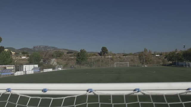 Net goal football soccer field ground pitch stadium crane jib traveling up 4